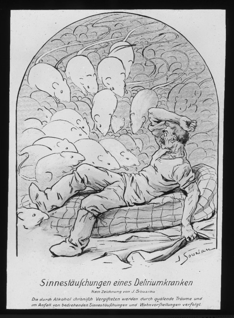 Quälende Sinnestäuschungen eines Deliriumkranken. (Nach Zeichnung von J. Souziau.)